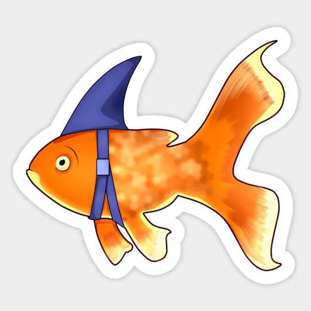 Funny Fish Brave Goldfish Pretending to be a Shark Sticker by logiamerch
